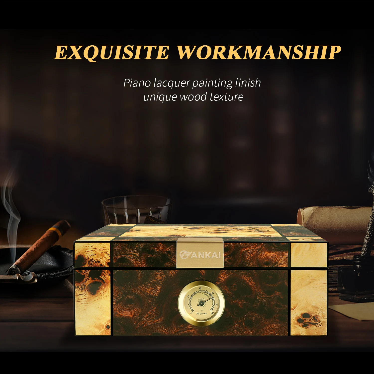 XIFEI Travel Cigar Humidor Box W/Hygrometer Humidifier 50pcs Capacity Cedar Wood Cabinet Portable Smoking Accessories