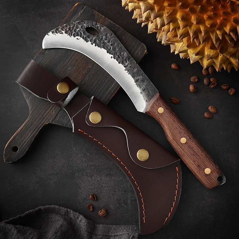 

26/5000 Hammer pattern forged durian knife chicken wing wooden handle shell opener jackfruit cane farmer field scythe knife