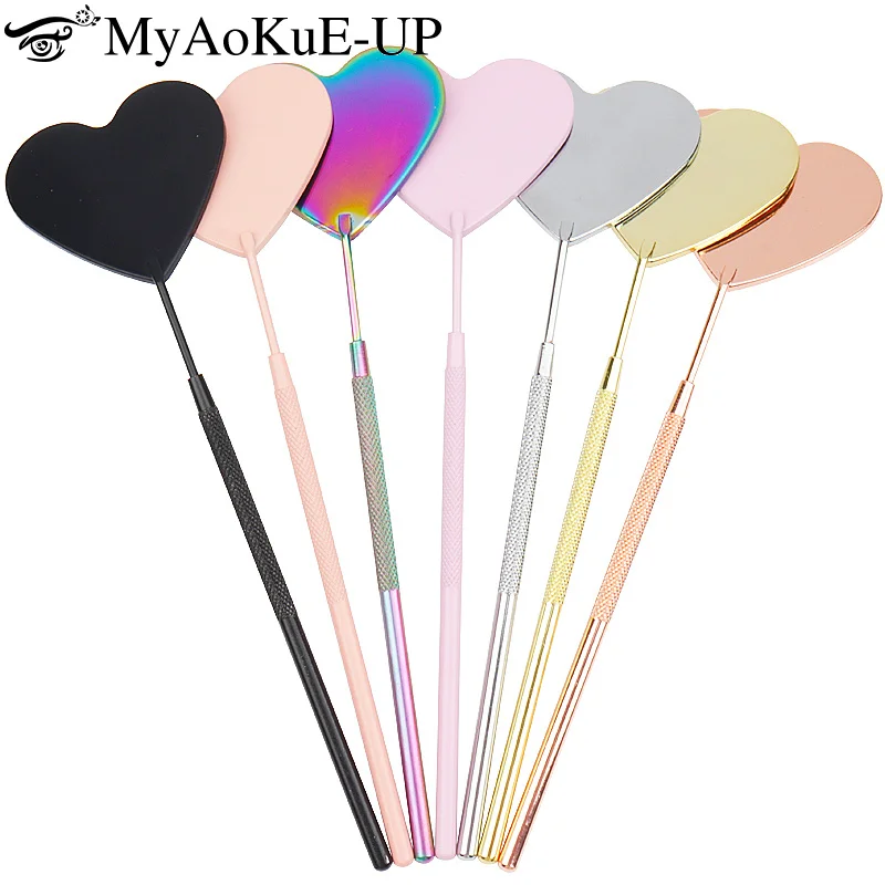 10pcs Eyelash Extension Mirror Lash Lifting Supplies Stainless Steel Long Handle Heart Shape Magnifying Checking Hand Mirror 150mm hand held racket type led lamp money checking purple lamp large mirror 2 times 10 times reading hd magnifying glass