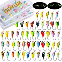 Goture Ice Fishing Jigs Set 1.5g 2g Luminous Vivid Swim Actions Jig Bonic Lure Set for Winter Panish Fishing with Tackle Box