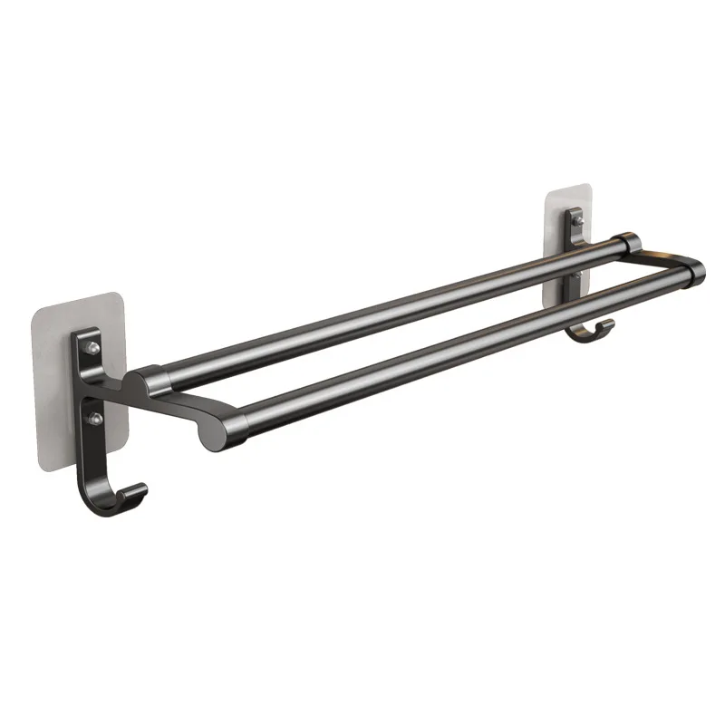 Bathroom Towel Holder No-Drill Towels Rack Hooks Wall Mounted Towel Bar Bathroom Organizer Self-Adhesive Rail