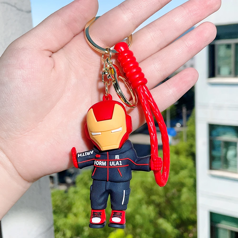 Superhero Spiderman Doll Silicone Keychain Avengers Iron Man