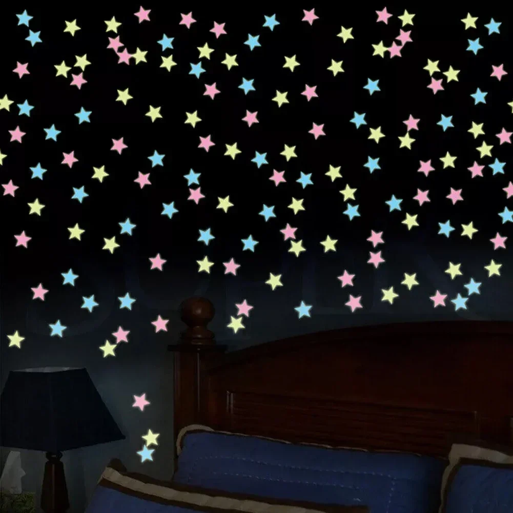100Pcs Luminous 3D Stars Glow In The Dark Wall Stickers for Kids Baby Bedroom Ceilings Home Decor Fluorescents Star Stickers