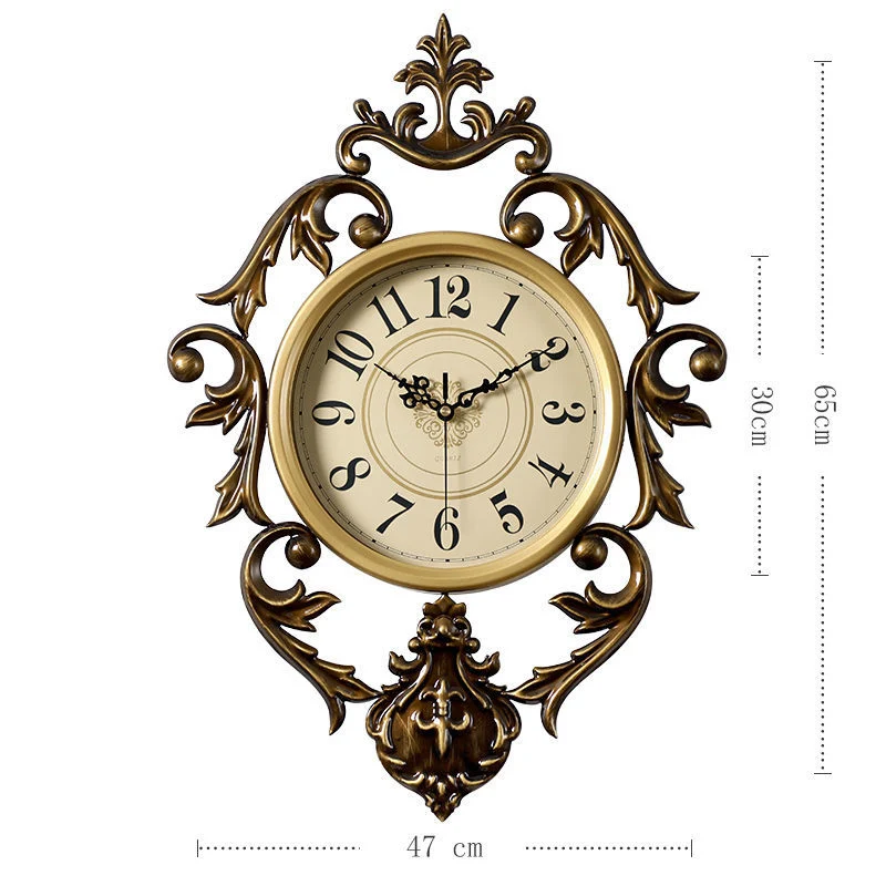 Mute Metal Large Wall Clock Study Wall Hollow Carved Gold Clocks B  
