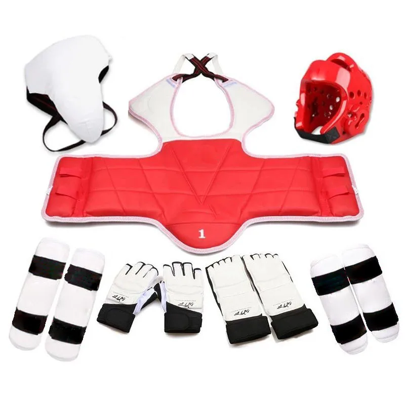 Eight-piece Set Taekwondo Equipment Helmet Kickboxing Armor Guantes De Boxeo WTF Foot Gloves Game Equipment Capacete