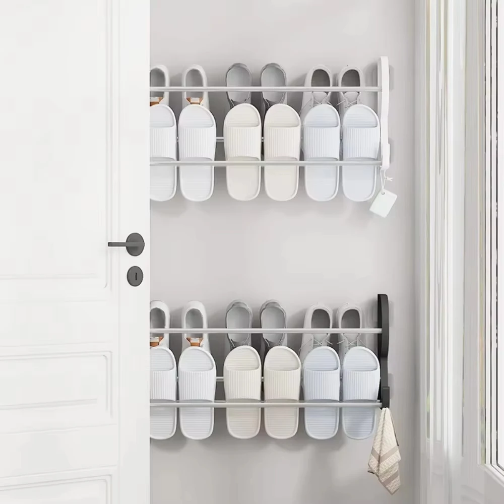 Wall Mounted Shoe Rack Simple Bathroom Slipper Rack Multi-functional Nail Free Kitchen Hole Free Door Back Shoe