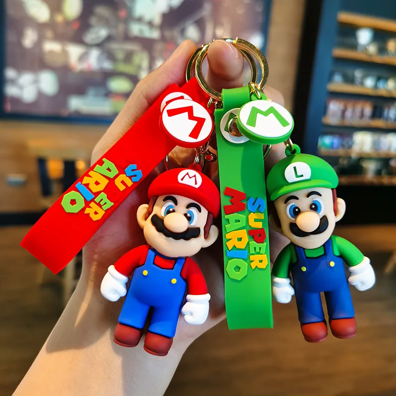Super Mario Bros 3D Cartoon Keychain Accesorios Schoolbag Pendant Key Bag Decoration Collection Ornament Kids Toys Birthday Gift