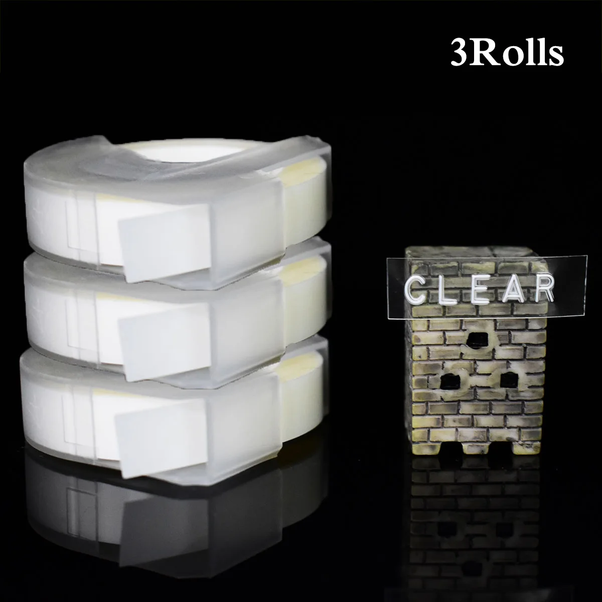 3Rolls 3D Embossing Label Tape white on Clear Transparent 9mm*3m for DYMO 12965 1880 Label Printer and MOTEX E-101 label maker