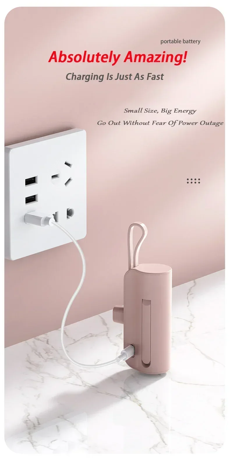 Mini Fast Charger 10000mAh Built-in Cable Portable Power Bank for IPhone Xiaomi Samsung Tye-c/Apple Interface External Battery 10 Sa357510a628647089c5dfdf09525a551d