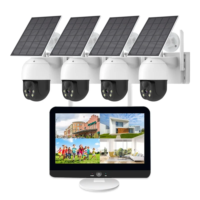 

WIFI Wireless Solar Home Security IP Pan Tilt Zoom CCTV Camera System Wireless 4-Set 2K 4MP CCTV Cameras Kit with NVR