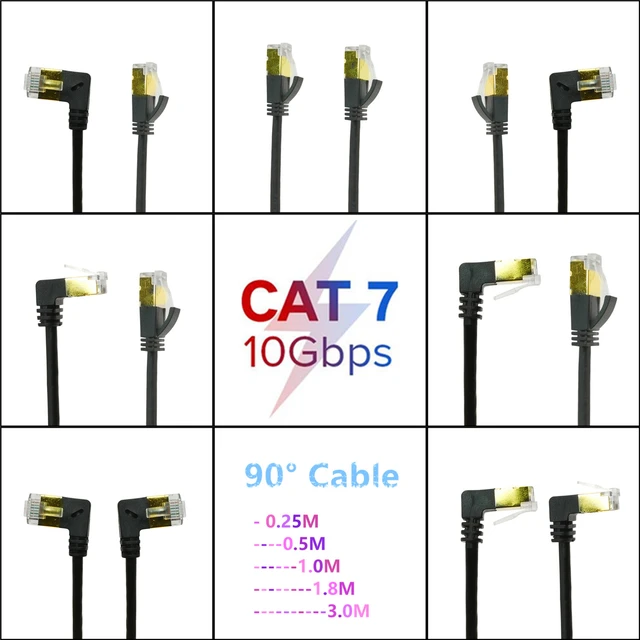 CAT 7 Ethernet Cable RJ45 Cat7 Lan Cable 1M 2M 3M 5M 10M RJ 45 Flat Network  Cable Patch Cord UP&Down Right Angle 90 Degree Cable