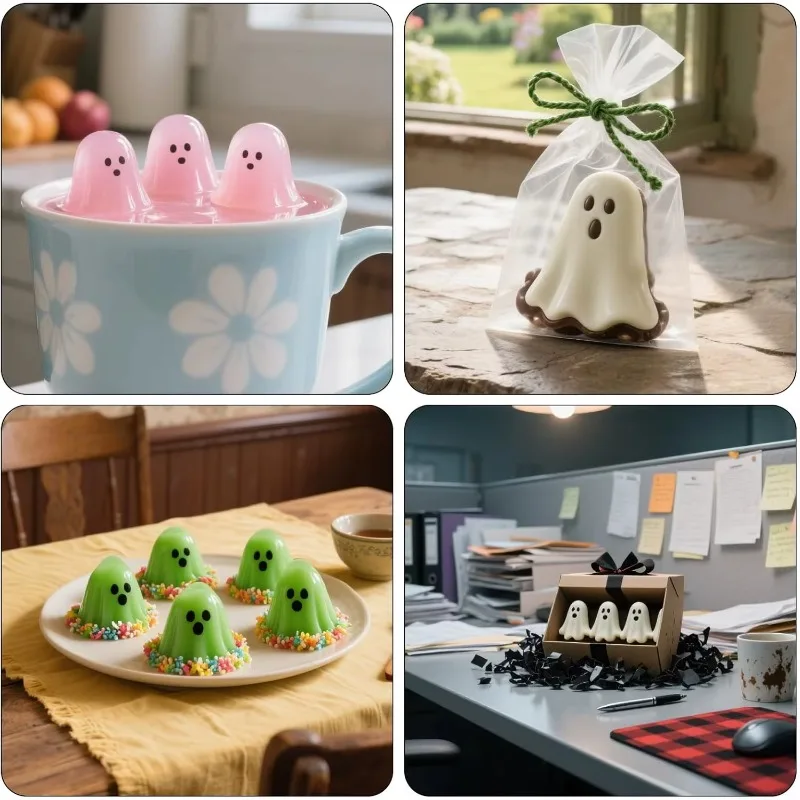 Spooky Halloween Silicone Baking and Candy Mold with Ghost Bat Spider Skull Designs for DIY Chocolate Fondant Cake Decorations