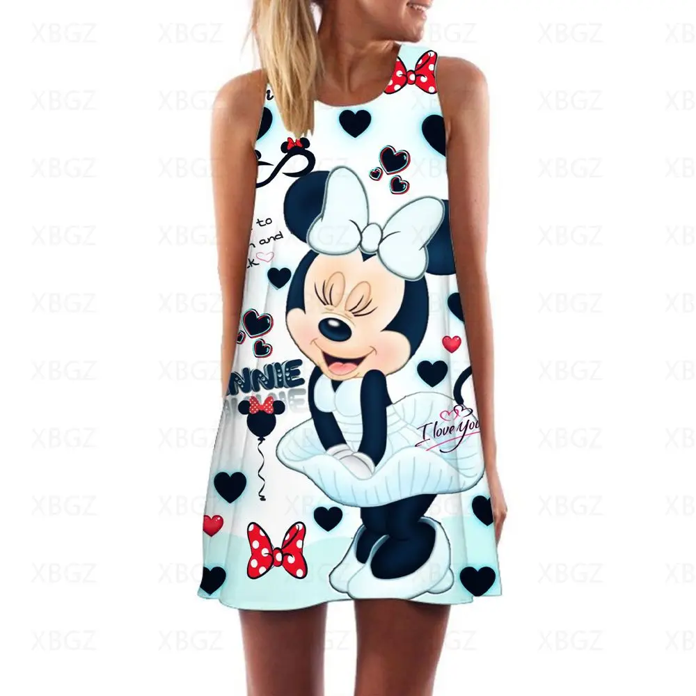 bomba Estado Que pasa Disney-Vestido corto de Minnie Mouse para mujer, Top bohemio de dibujos  animados, sin mangas, Sexy, para playa, 2022 - AliExpress