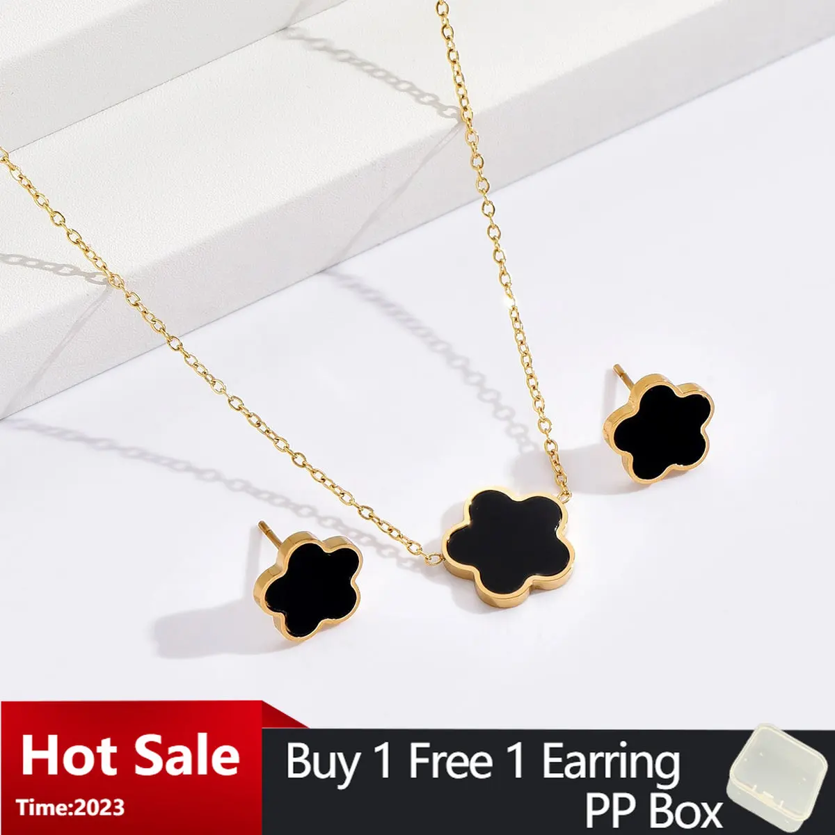 Jewelry sets Luxury Shell Flower Stud Earrings Necklace Set for Women Black White Color Stainless Steel Personality Jewelry Sets
