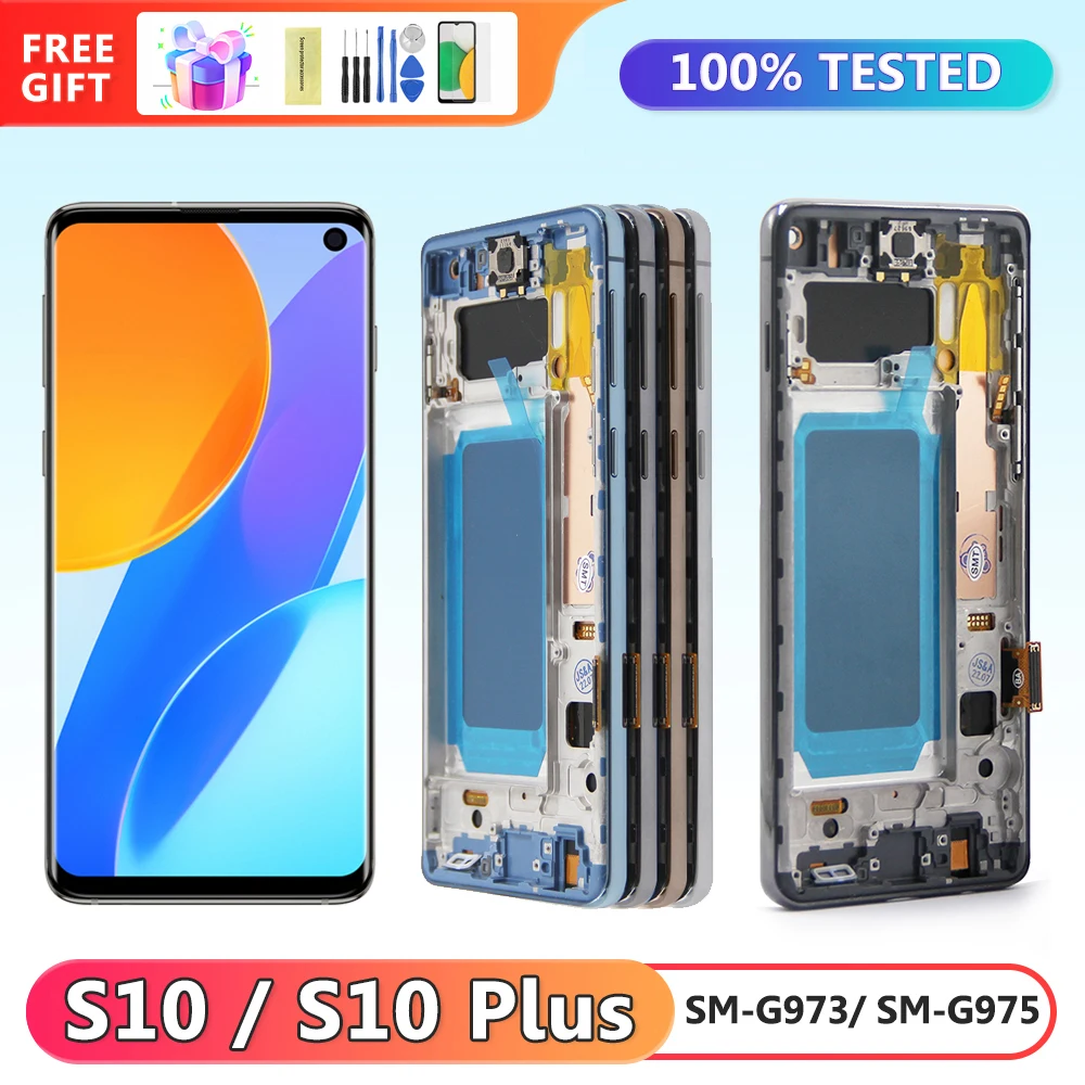 Iphone 13 Screen Replacement AMOLED For Galaxy S10 Plus Screen Replacement With Frame For Galaxy S10 , G975f G975u G975w, LCD Display, Touch Screen Digitizer Assembly, 6.4 Inch Eye Glass Cleaner Spray