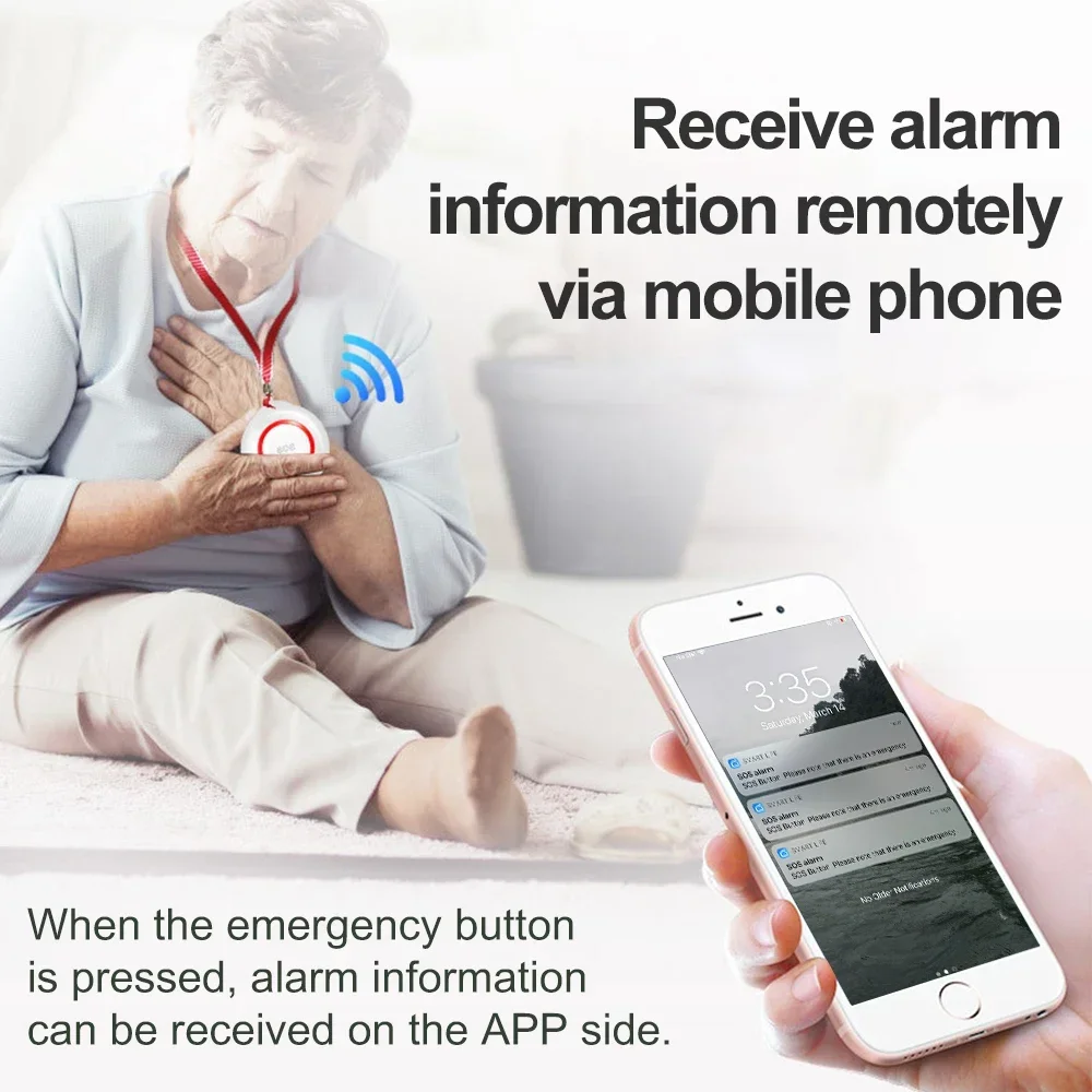 433MHZ Tuya WiFi SOS Emergency Button Alarm Rechargeable Wireless Smart Alert System Button For Elderly Handicapped Caregiver