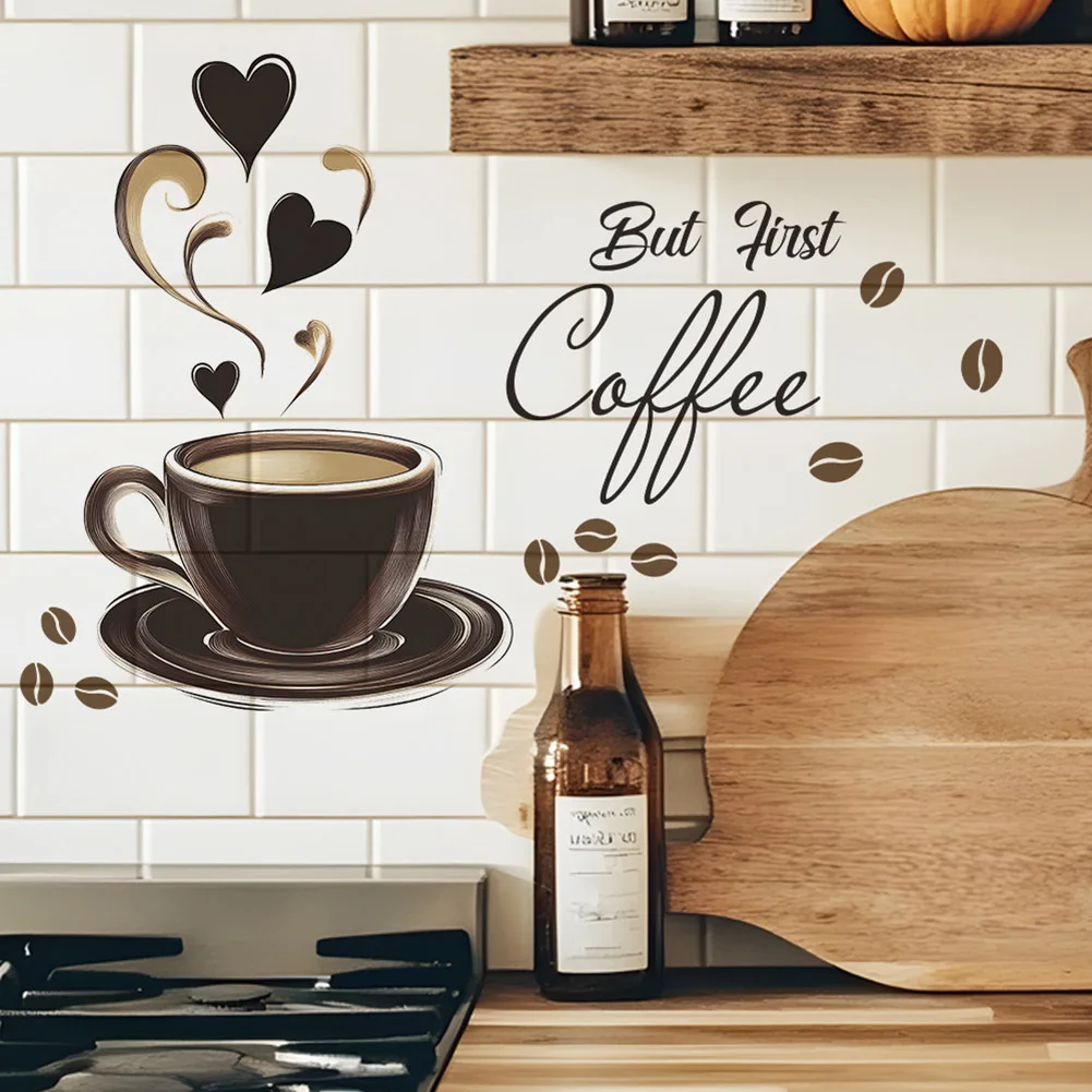 Coffee Cup Sticker 30*20cm Creative Pattern Wall Stickers Brown DIY Cafe Restaurant Living Room Home Decoration wall stickers