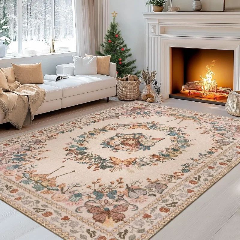 Carpet for Living Room Foldable Machine Washable Butterfly Floral Home Bedroom Soft Floor Mat Leisure Area Floor Rug Alfombra 2
