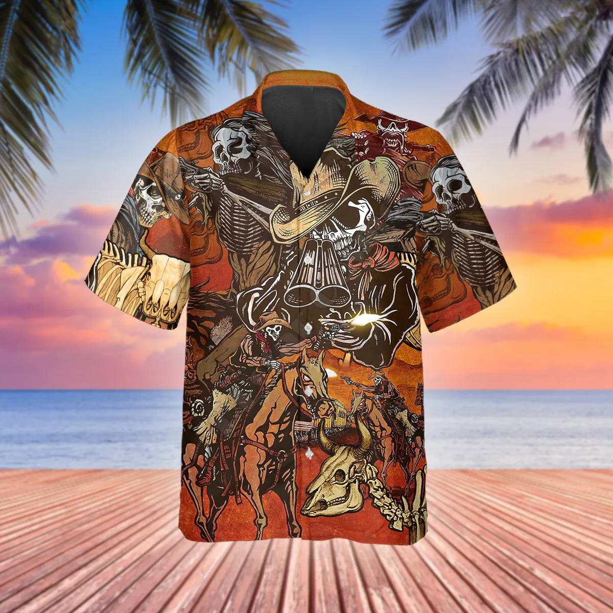 3D Printed Vintage Skull Cowboys Halloween Hawaiian Shirt Summer Short Sleeved Shirts Men Shirts Oversize Camisa Social 5XL