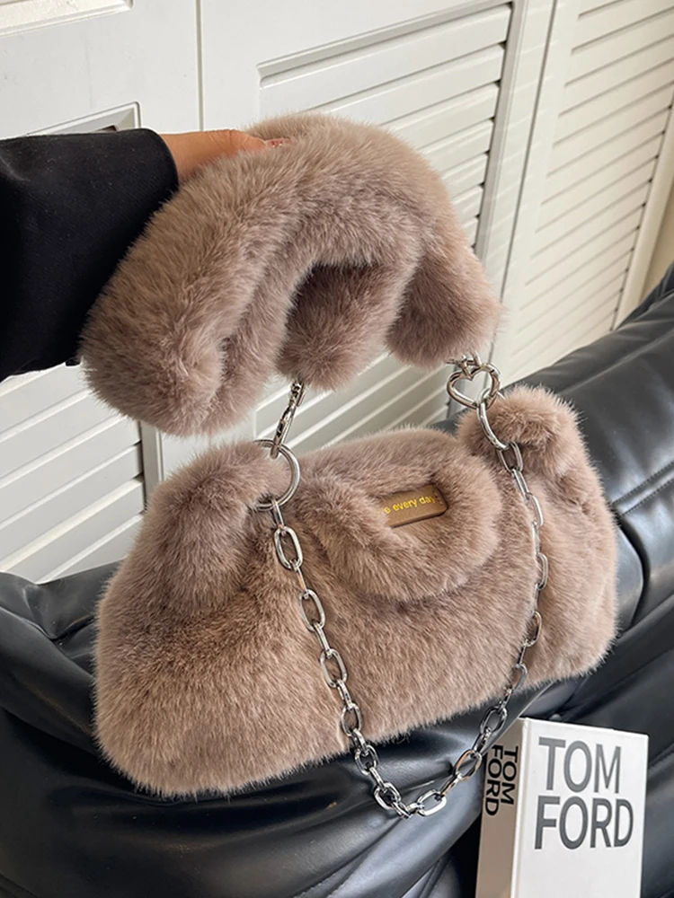 

Retro Solid Color Shoulder Bags For Women Simple Totes Bag 2023 Winter Velvet Hand Bag Lady Travel Vintage Handbags And Purse