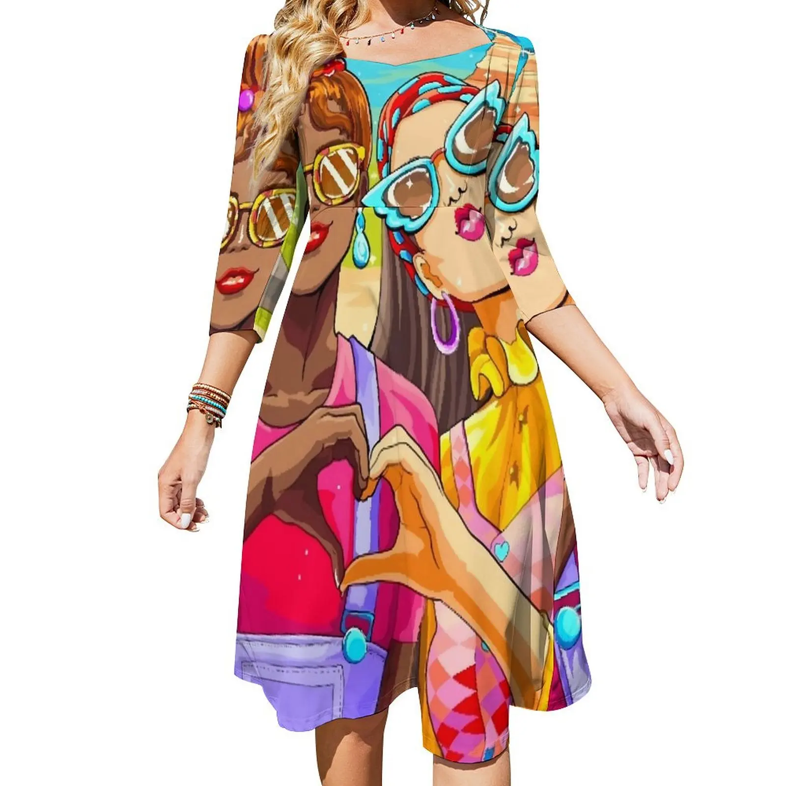 

Женское платье с мультяшным рисунком, весенние элегантные платья для путешествий с надписью Friends, женское Повседневное платье большого размера с графическим рисунком и рукавом три четверти