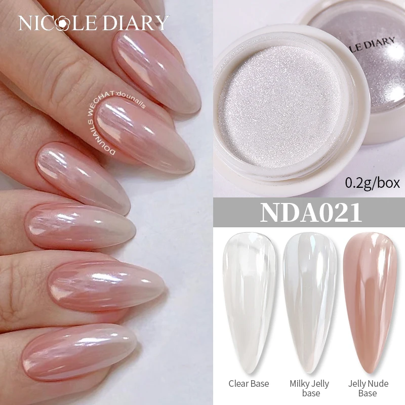 Nail Powder NICOLE DIARY Bright White Pearl Nail Powder Moonlight Plating Mirror Aurora Effect Pigments UV Gel Polish Chrome Dust Nail Decor