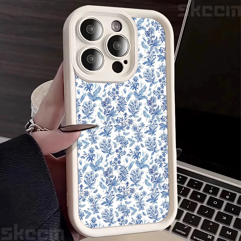 Blue Retro Tea Break and Flower Pattern Silicone Phone Case