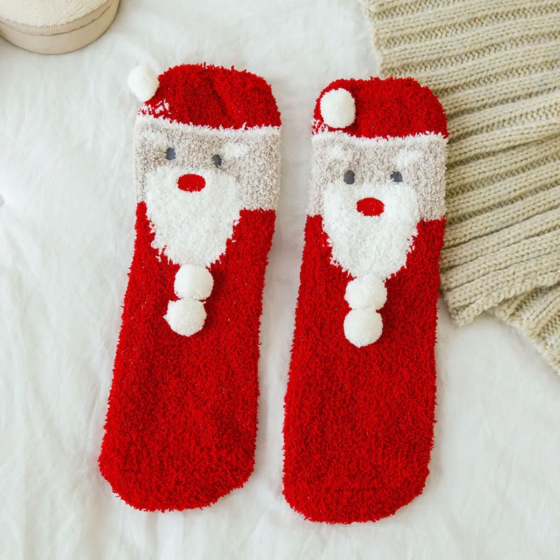 thumbnail image 1 of Calcetines navideños para mujer, otoño e invierno, calcetines de tubo medio, calcetines de algodón y polar gruesos para dormir, polar coral, cálidos y bonitos, 1 of 4