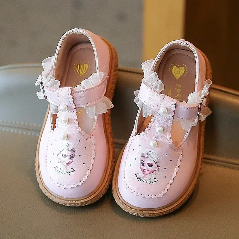 Disney Frozen Elsa 2024 Spring Autumn New Girls Soft Sole Princess Leather Shoes Non-slip Casual Shoes Baby Toddler Shoes Show 2