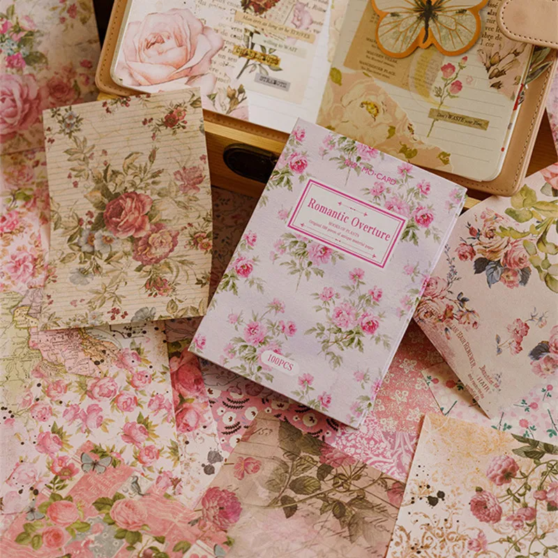 100SheetRetroDecorativeMaterialPaperBookVintageRoseLetterPlantFlowersPapersJunk