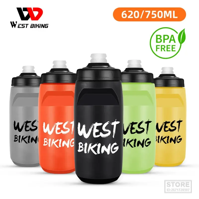West Biking Cycling Water Bottle 620-750Ml Portable Sports Soft Flask Mtb Road Bike Bottle Running Gym Fitness Bottle 6 Colori