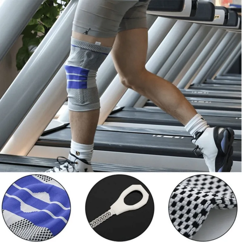Knee Brace Knee Pad Knee Support Knee Wraps 1Pc Silicone Spring Sports Knee Brace Strap Patella Medial Support Strong Meniscus Compression Unisex Sport Protection Pads