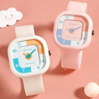 Square Students Watch Boys and Girls Simple 3 Bar Waterproof Sports Watches Silicone Strap Candy Color Creative Dial Kids Clock