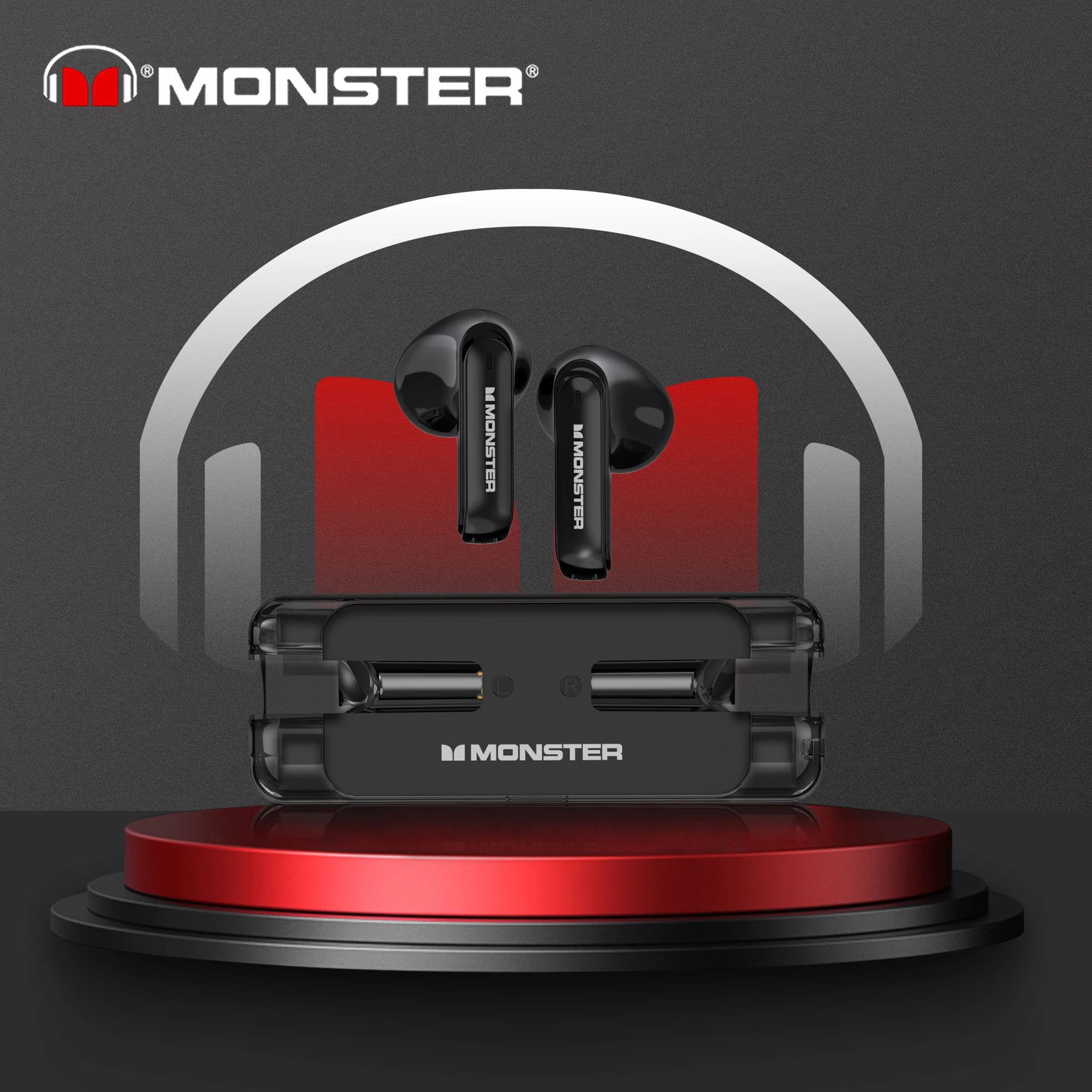 Monster XKT08 블루투스 5.3 이어폰, 진정한 무선 이어버드, 저지연 소음 감소 헤드폰, 게임 스포츠 헤드셋, 마이크 포함