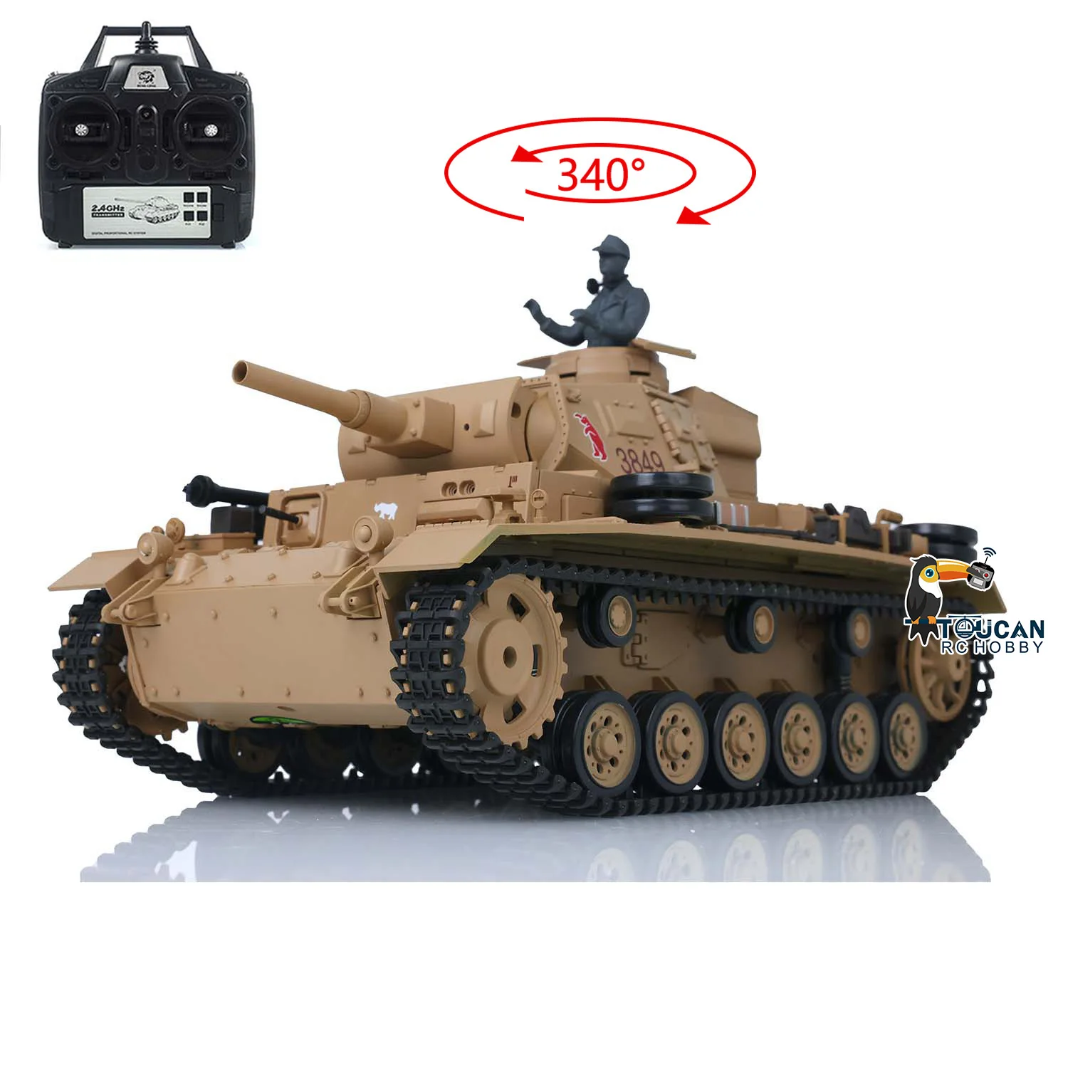 헝롱 1/16 스케일 7.0 플라스틱 독일 팬저 III H RTR RC 탱크 모델 3849 무선 조종 자동차 BB 슈팅 연기 유닛 TH17363