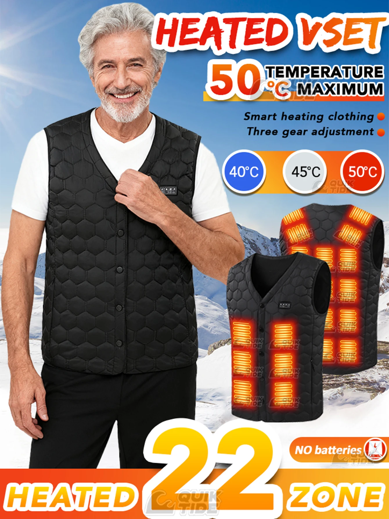 Gilet chauffant intelligent 22 zones 4 interrupteurs 3 vitesses pêche randonnée travail extérieur