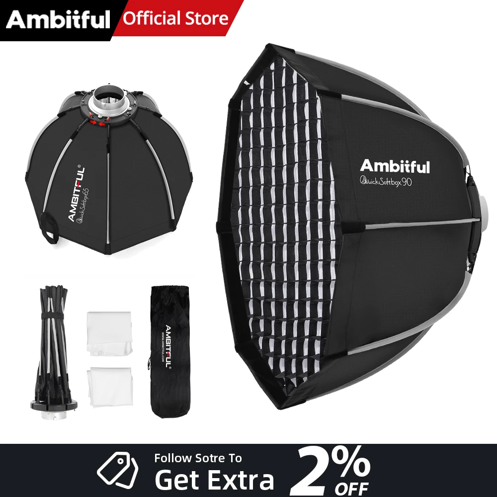 AMBITFUL 90cm 퀵 릴리즈 옥타곤 소프트박스 허니컴 그리드 아웃도어 ..