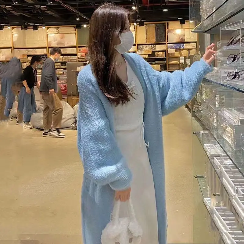 

2023 Autumn Winter Women New Long Mink Cashmere Sweater Coats Female Loose Cardigan Jackets Ladies Solid Knit Outerwear W340