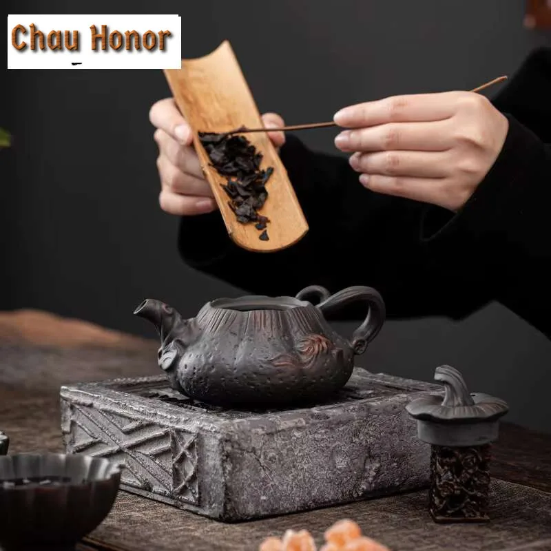 230ml Qingxi Purple Pottery Pumpkin Pot Antique Relief Ceramic Teapot Small Teapot Tea Making Device Household Kung Fu Tea Set