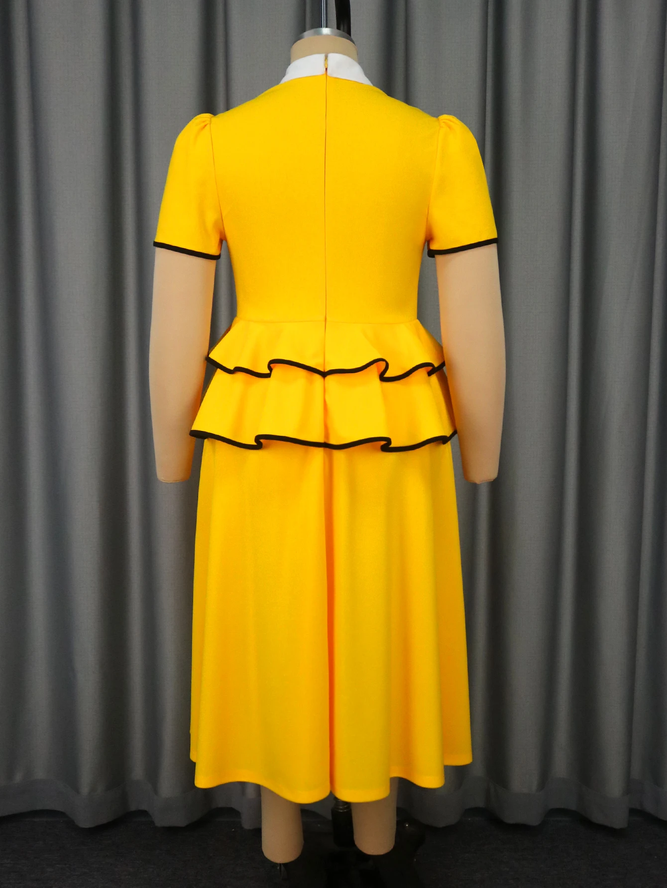 Vintage Yellow Midi Dress Peter Pan Collar Short Sleeves Tiered Ruffle Hem  Contrast Plus Size Women Casual Office Work Dresses - AliExpress