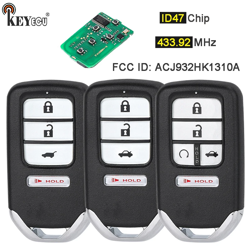 

KEYECU 433,92 MHz ID47 FCC ID: ACJ932HK1310A дистанционный смарт ключ-брелок 4 / 5 Button для Honda Accord 2016 2017 2018