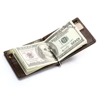 Ultra-thin Men's Money Clip Wallet Vintage Genuine Leather Bifold Card Holder Purse Mini High Quality Male Money Purse Cartera 2