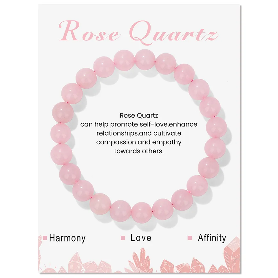 Braccialetti di pietra di cristallo curativo con carta Ametiste naturali Lapislazzuli Quarzi rosa Braccialetti di perline da 8 mm per gioielli da donna