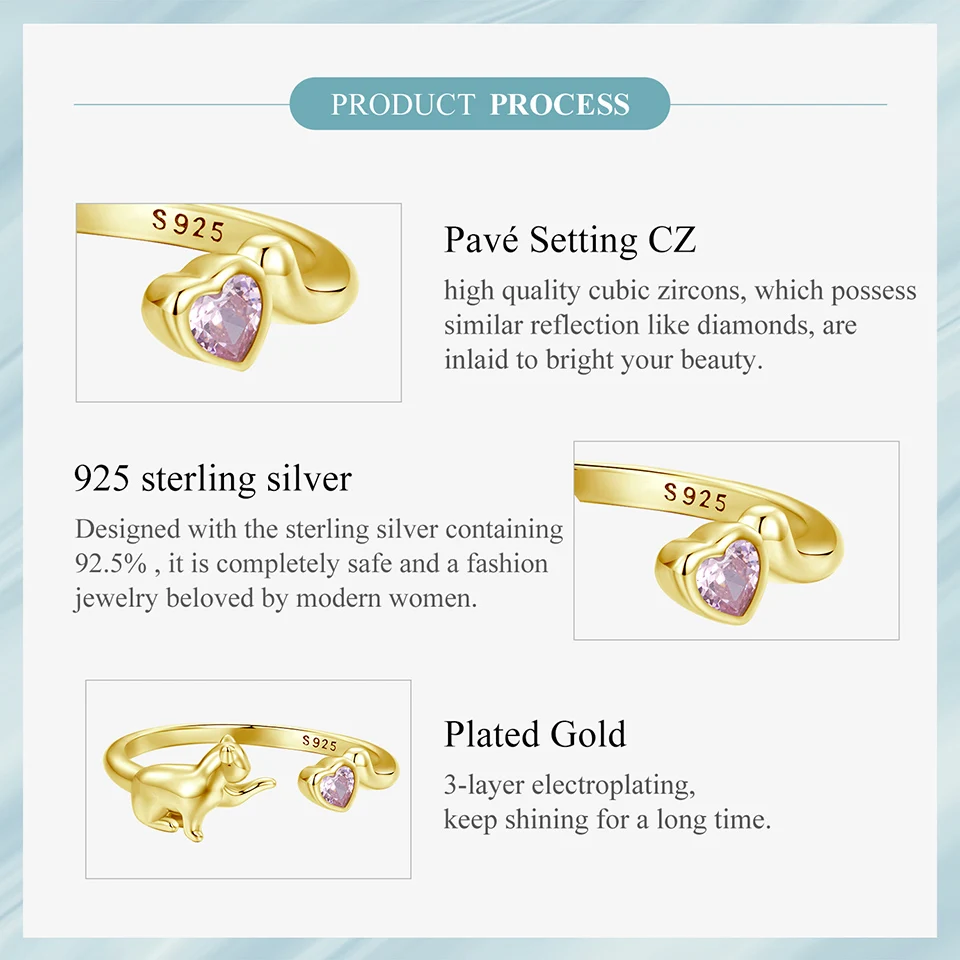 Sterling Silver Pet Cat Ring With Pink Heart Zirconia - PeticaDeals
