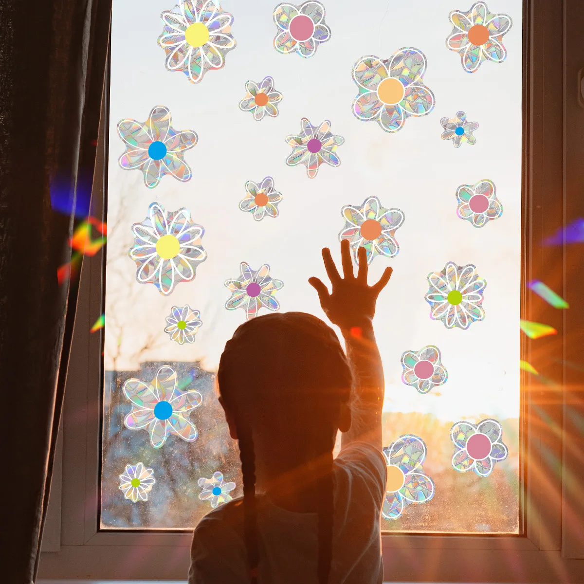 Electrostatic Lightcatcher Rainbow Sticker Creative Chic Window Colorful Films Prismatic Flowers Accessories for Home Door