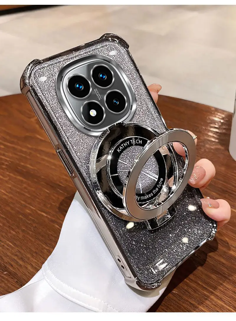 Glitzernde, stoßfeste Silikonhülle für Xiaomi Redmi Note 15 Pro Plus 15C 4G 5G mit CD-Magnet-Handyhalterung und weicher Abdeckung – Detail 9