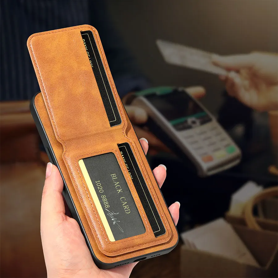 Magnetic Leather Wallet Card Holder Case - Shockproof with Stand Feature