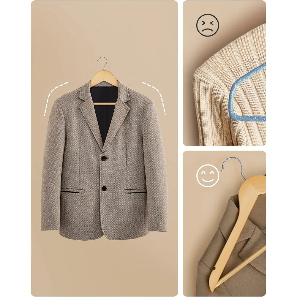 Wooden Coat Hanger Solid Wood Hangers Non-Slip Clothes Hangers Notches in Shoulder Area 360&deg; Rotating Hook 10pcs clothes hanger storage hanger