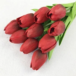 5 - Piece Elegant Real Touch Artificial Tulip Bouquet for Decoration and Photography (Burgundy)