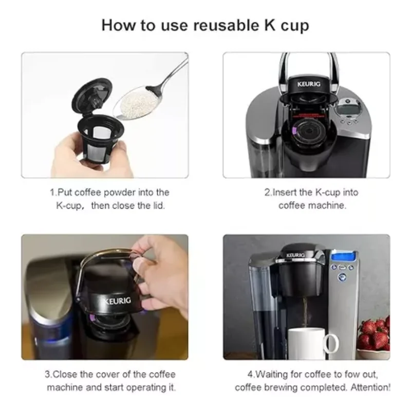 5 Reusable Coffee Cups & Capsules + Steel Funnel & Accessories Set